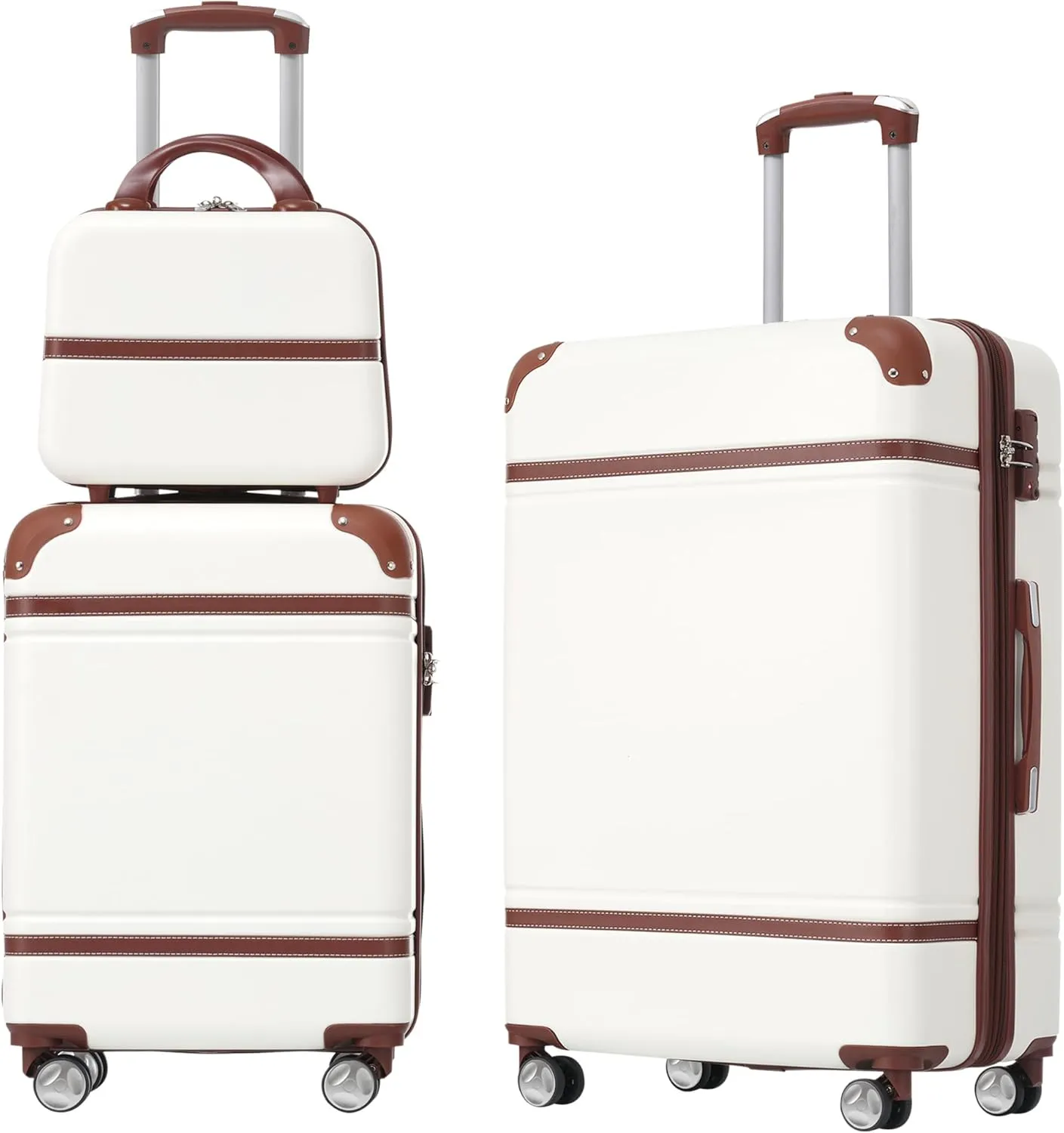 Ultimate Travel Solution with Hardshell Luggage Set, Lightweight 20" & 24" Spinner Suitcase and Cosmetic Case, White