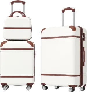 Ultimate Travel Solution with Hardshell Luggage Set, Lightweight 20" & 24" Spinner Suitcase and Cosmetic Case, White