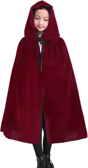 Unisex Adult Halloween Velvet Cloak Renaissance Medieval Party Hooded Cape Vampire Witch Cosplay Costume Lightweight Overcoat