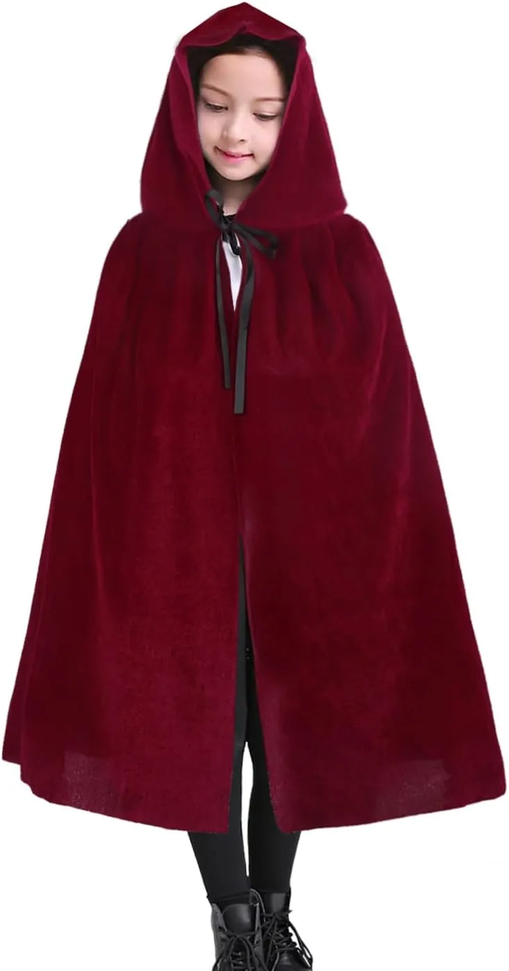 Unisex Adult Halloween Velvet Cloak Renaissance Medieval Party Hooded Cape Vampire Witch Cosplay Costume Lightweight Overcoat
