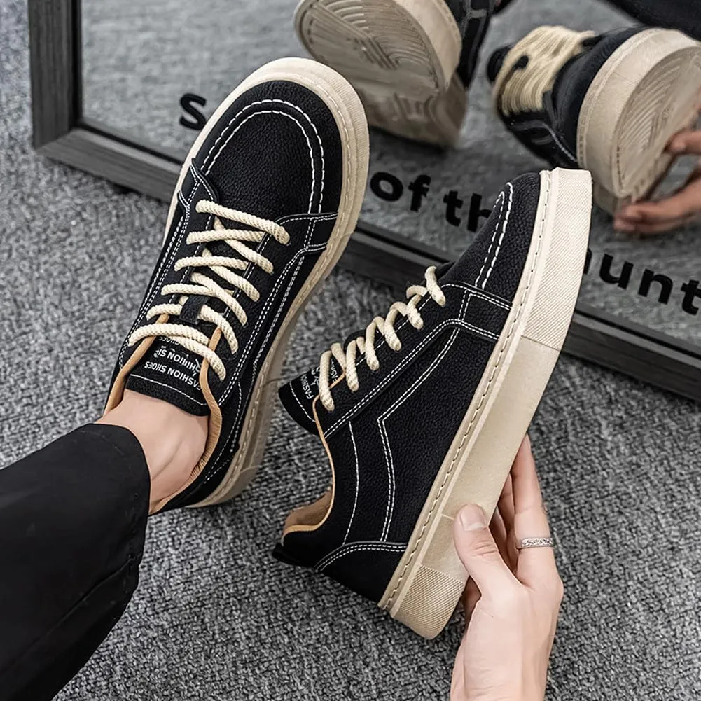 VAXAV Men's Fashion Low Top PU Flats Sneakers Skate Walking Driving Shoes