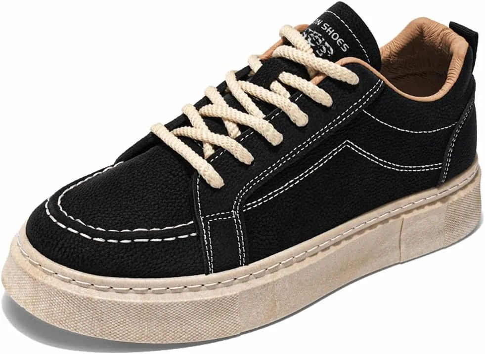 VAXAV Men's Fashion Low Top PU Flats Sneakers Skate Walking Driving Shoes