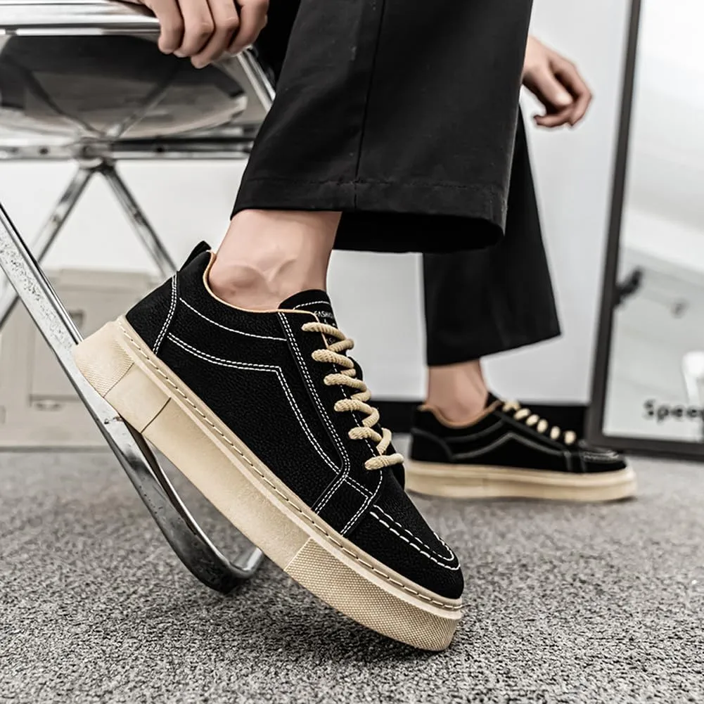 VAXAV Men's Fashion Low Top PU Flats Sneakers Skate Walking Driving Shoes