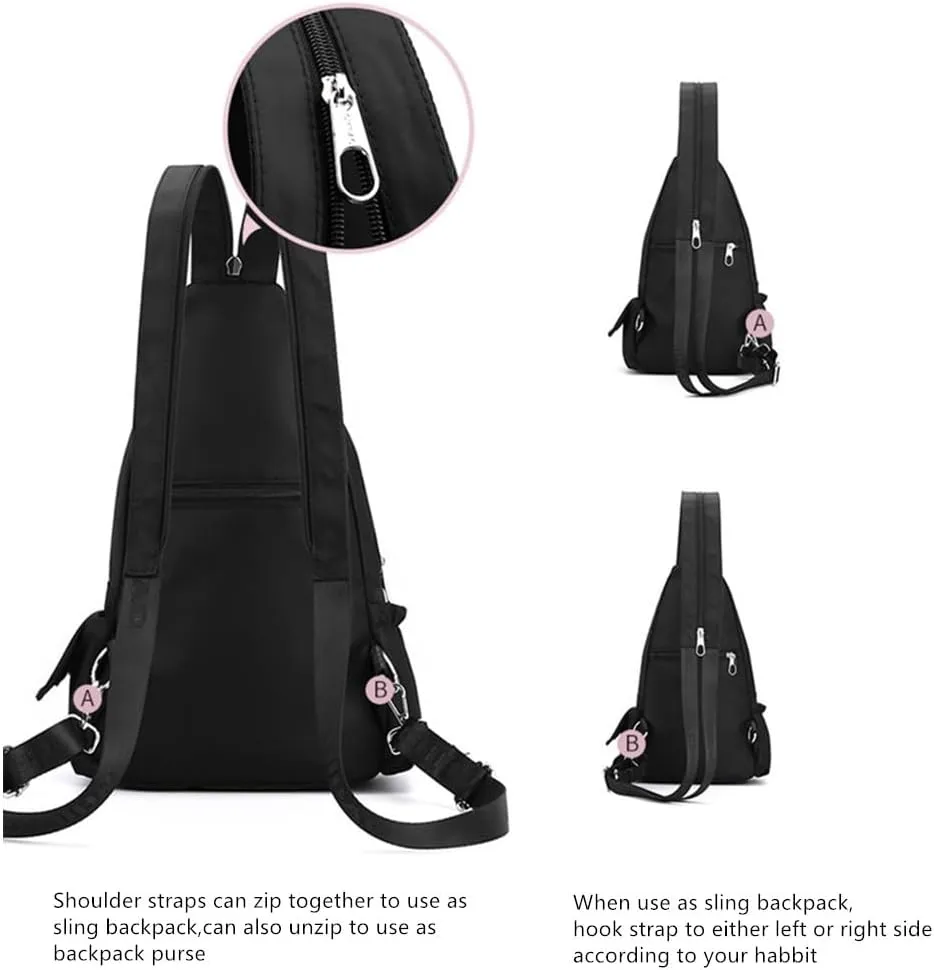 Waterproof Convertible Sling Backpack Travel Hiking Crossbody Shoulder Bag for Women, Colorful Hat