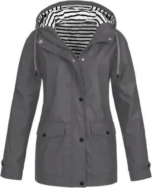 Waterproof Rain Jacket Women Raincoats Hooded Windbreaker Jacket Casual Long Sleeve Rain Jacket With Pockets