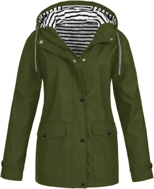 Waterproof Rain Jacket Women Raincoats Hooded Windbreaker Jacket Casual Long Sleeve Rain Jacket With Pockets