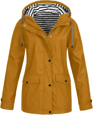 Waterproof Rain Jacket Women Raincoats Hooded Windbreaker Jacket Casual Long Sleeve Rain Jacket With Pockets