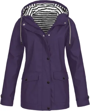 Waterproof Rain Jacket Women Raincoats Hooded Windbreaker Jacket Casual Long Sleeve Rain Jacket With Pockets