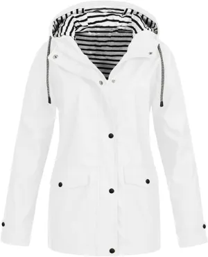 Waterproof Rain Jacket Women Raincoats Hooded Windbreaker Jacket Casual Long Sleeve Rain Jacket With Pockets