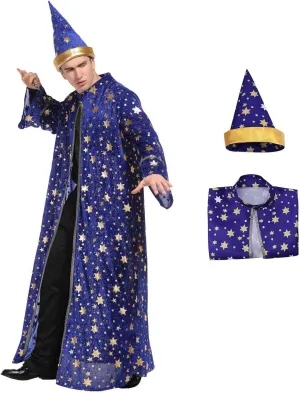 Wizard Costume Cloak And Hat Halloween Magic Wizard Cloak Robe For Adult