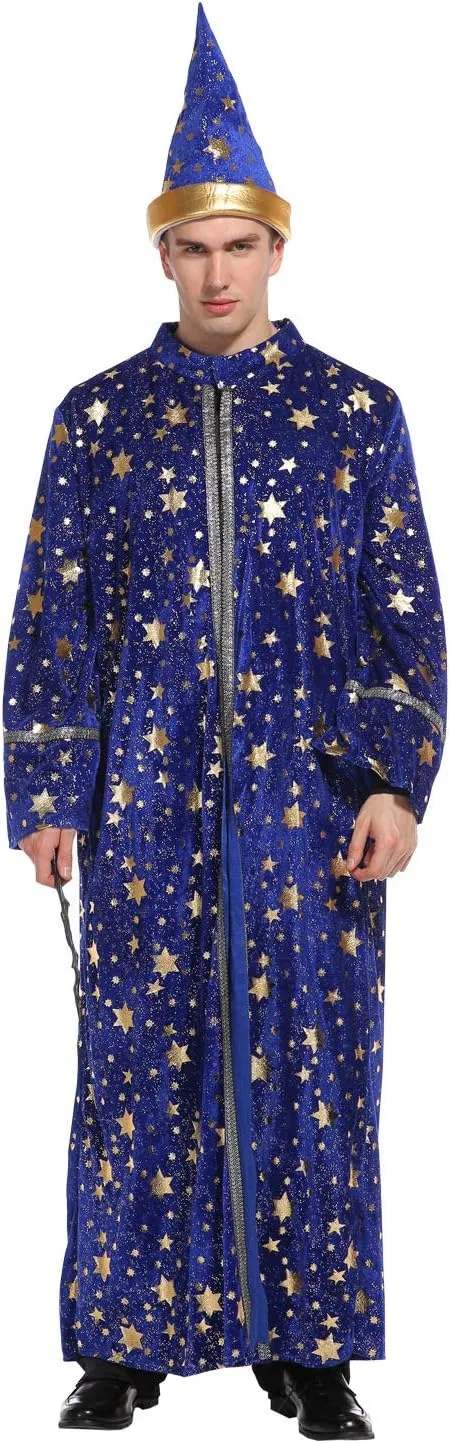 Wizard Costume Cloak And Hat Halloween Magic Wizard Cloak Robe For Adult