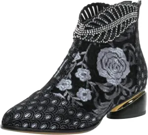 Womens Boots Fashion Pattern Chunky Heels Side Zipper Boots for Women Vintage PU Leather Elegant Ankle Boots