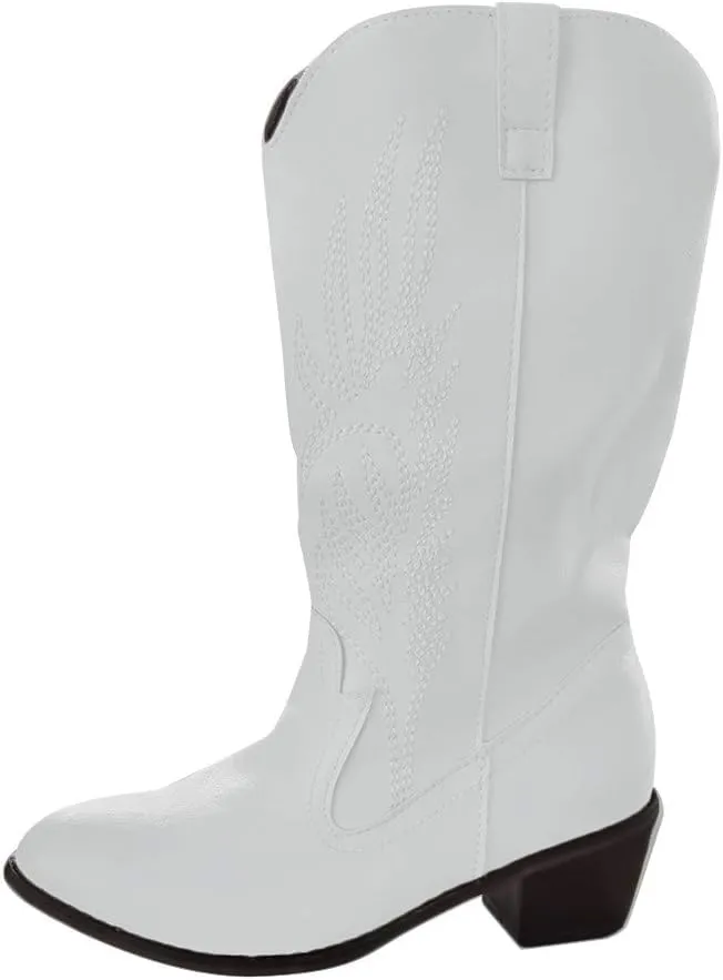 Womens Boots Fashion Pattern PU Leather Slip On Outdoor Boots for Women Chunky Heel Winter Boots for Women
