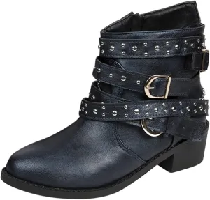 Womens Boots Retro Fashion Button Thick Heel Round Toe Boots for Women Durable Soft Leather Winter Boots