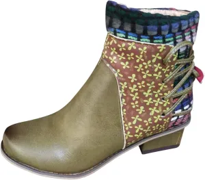 Womens Boots Roman Ethnic Style Soft Cozy PU Leather Fashion Boots for Women Side Zipper Square Heel Ankle Boots