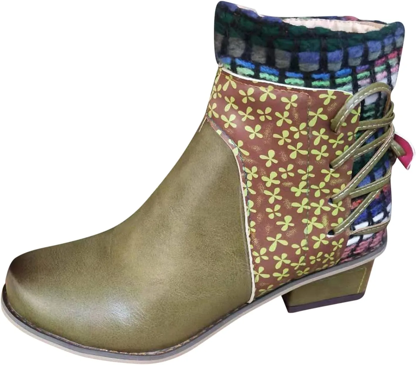 Womens Boots Roman Ethnic Style Soft Cozy PU Leather Fashion Boots for Women Side Zipper Square Heel Ankle Boots