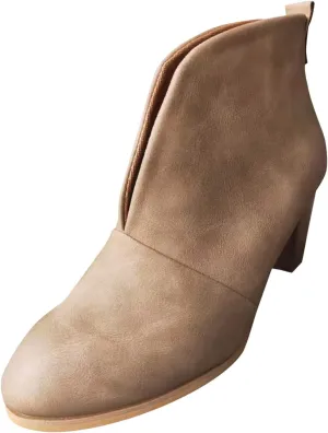 Womens Shoes Fashion Slip On Short Heel Boots for Women Soft Comfortable PU Leather Solid Color Ankle Boots