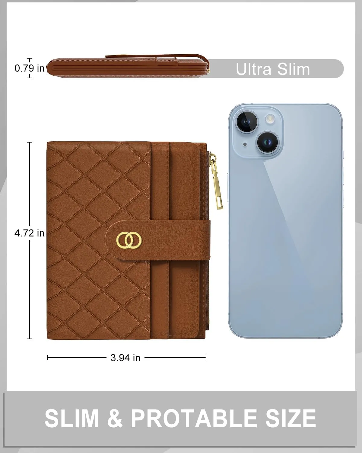 Womens Wallet, RFID Small Slim Wallets for Women, Compact Credit Card Holder, Cute Leather Bifold Ladies Purse with Zipper Coin Pocket and ID Window, Brown