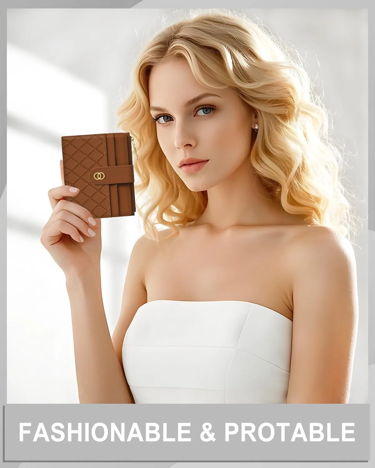 Womens Wallet, RFID Small Slim Wallets for Women, Compact Credit Card Holder, Cute Leather Bifold Ladies Purse with Zipper Coin Pocket and ID Window, Brown