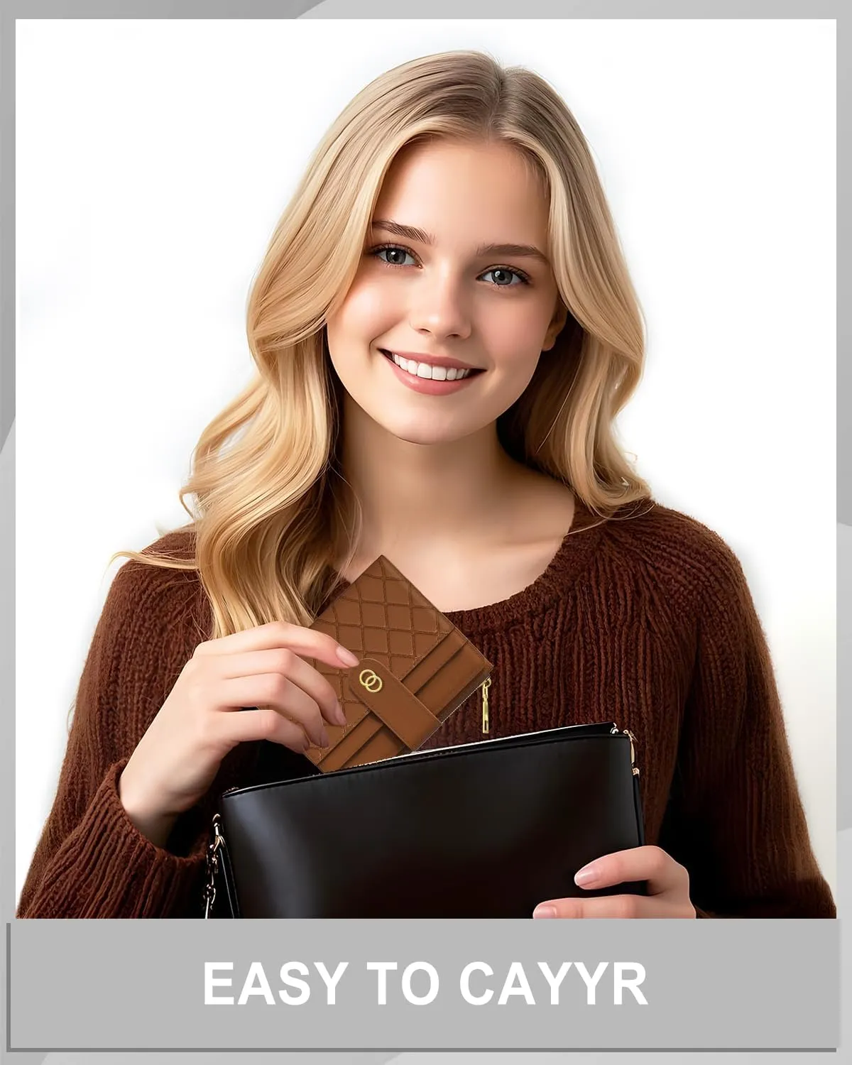 Womens Wallet, RFID Small Slim Wallets for Women, Compact Credit Card Holder, Cute Leather Bifold Ladies Purse with Zipper Coin Pocket and ID Window, Brown