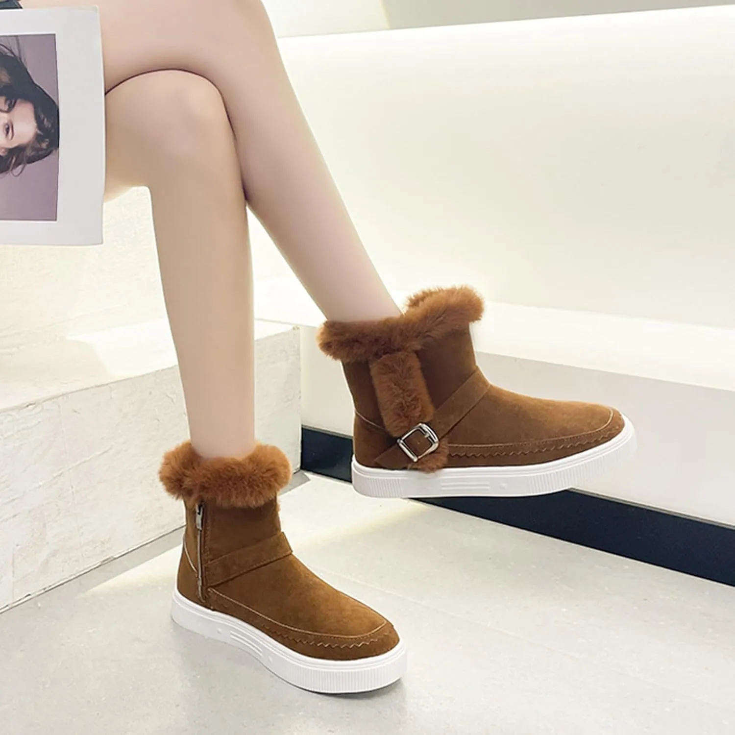 Women's Winter Boots Waterproof Winter Boots Warm Insulated Fur Boots Outdoor Lightweight Hiking Boot Womens Work Boots