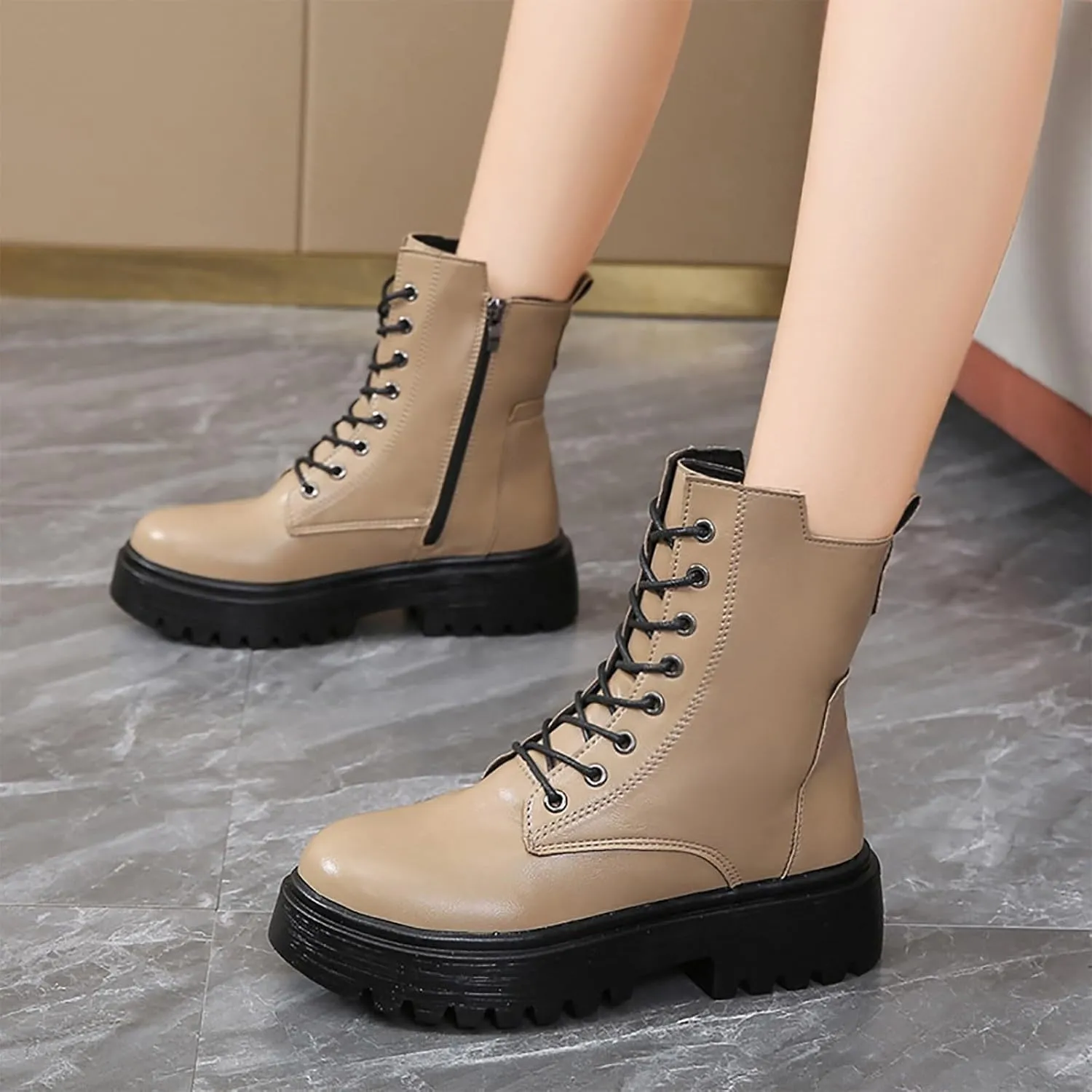 Work Hiking Snow Boots for Women - Waterproof Winter Ankle Shoes Non Slip Fashion Lightweight Casual Cute Fur Warm Booties