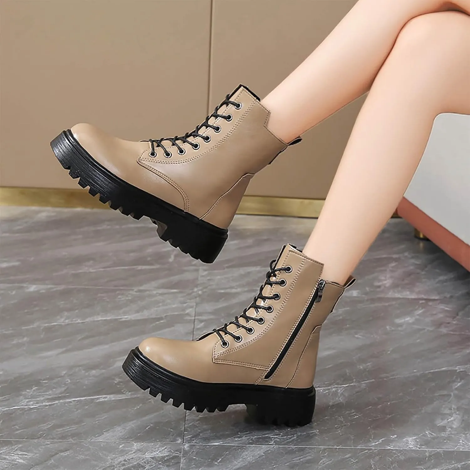 Work Hiking Snow Boots for Women - Waterproof Winter Ankle Shoes Non Slip Fashion Lightweight Casual Cute Fur Warm Booties