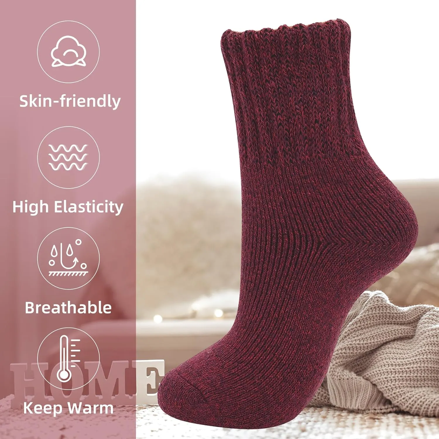 Zando Cozy Warm Wool Socks for Women - Cute Boot Crew Long Thick Socks