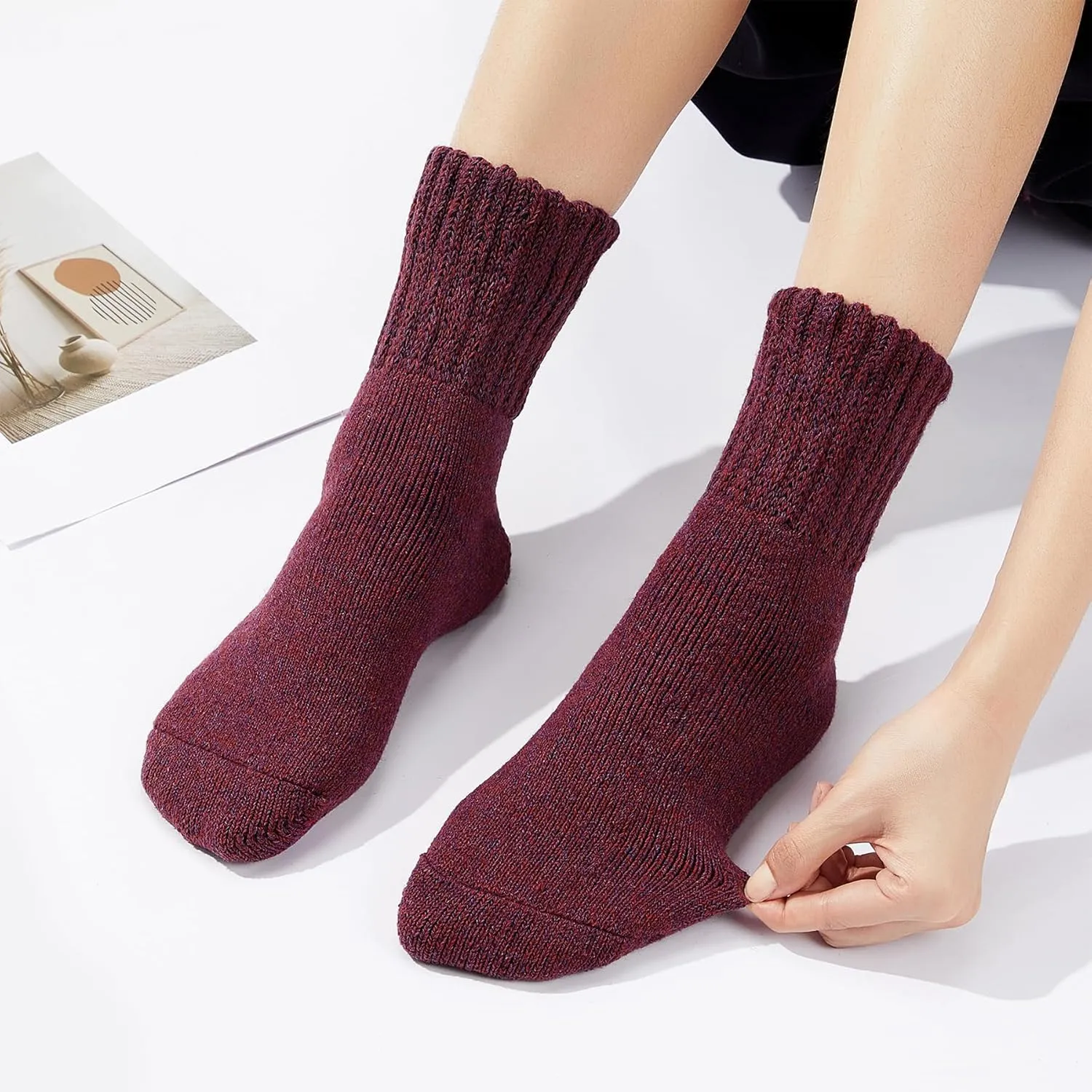 Zando Cozy Warm Wool Socks for Women - Cute Boot Crew Long Thick Socks