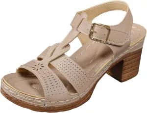 ZSpzx Chunky Heels Sandals for Women 2025 Peep Toe T-strap Strappy Cutout Block Sandal Ladies Cushion Footbed Recovery Orthopedic Casual Slingback Comfortable Shoes for Daily Wear Outdoor Indoor