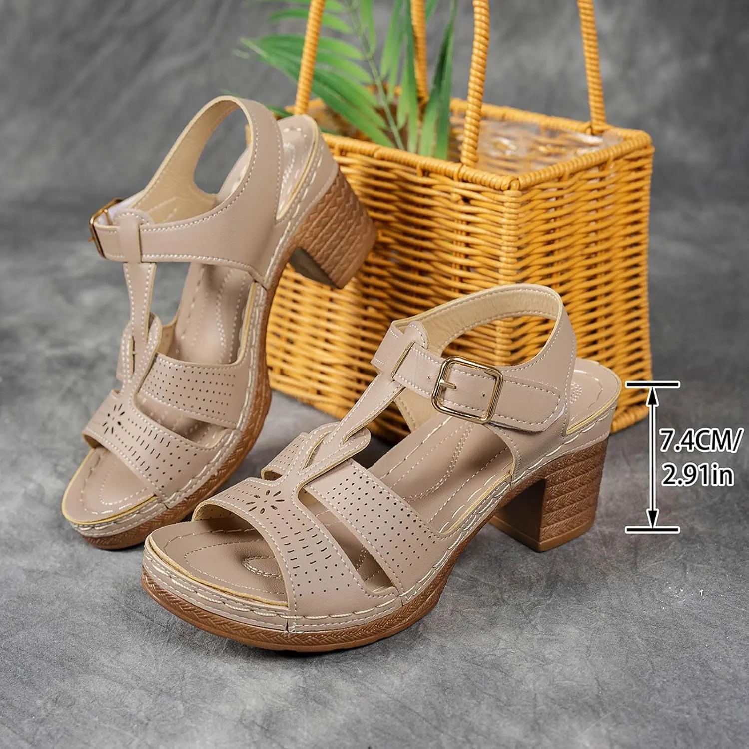 ZSpzx Chunky Heels Sandals for Women 2025 Peep Toe T-strap Strappy Cutout Block Sandal Ladies Cushion Footbed Recovery Orthopedic Casual Slingback Comfortable Shoes for Daily Wear Outdoor Indoor
