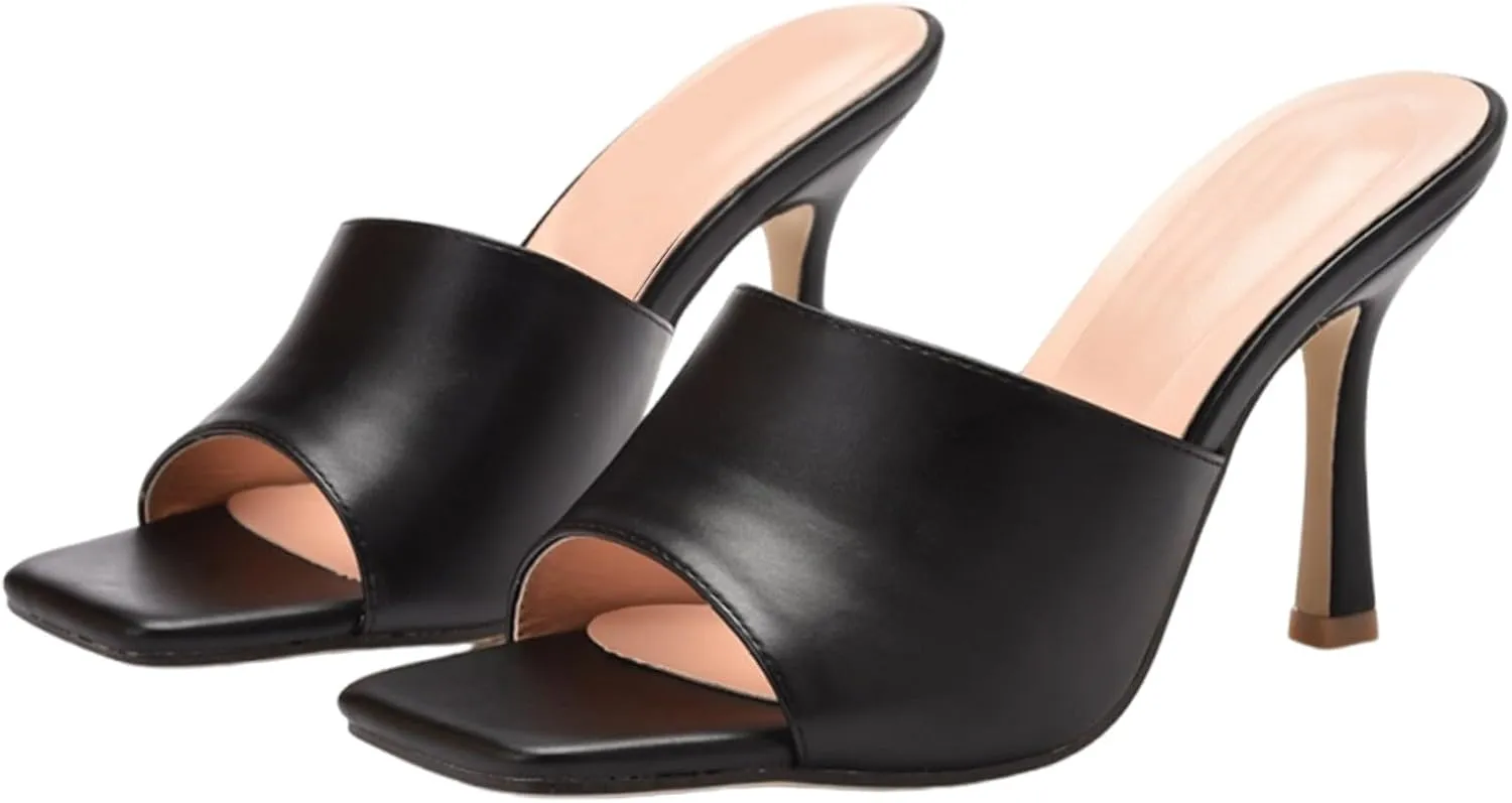 ZSpzx Stiletto Heels Sandals for Women 2025 Square Toe Slip On Mules Comfortable Casual Dressy Pumps Sandal Kitten Heel Slingback Non Wide Width Slippers Dress Shoes for Daily Wear Wedding Party