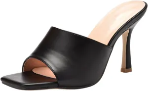 ZSpzx Stiletto Heels Sandals for Women 2025 Square Toe Slip On Mules Comfortable Casual Dressy Pumps Sandal Kitten Heel Slingback Non Wide Width Slippers Dress Shoes for Daily Wear Wedding Party