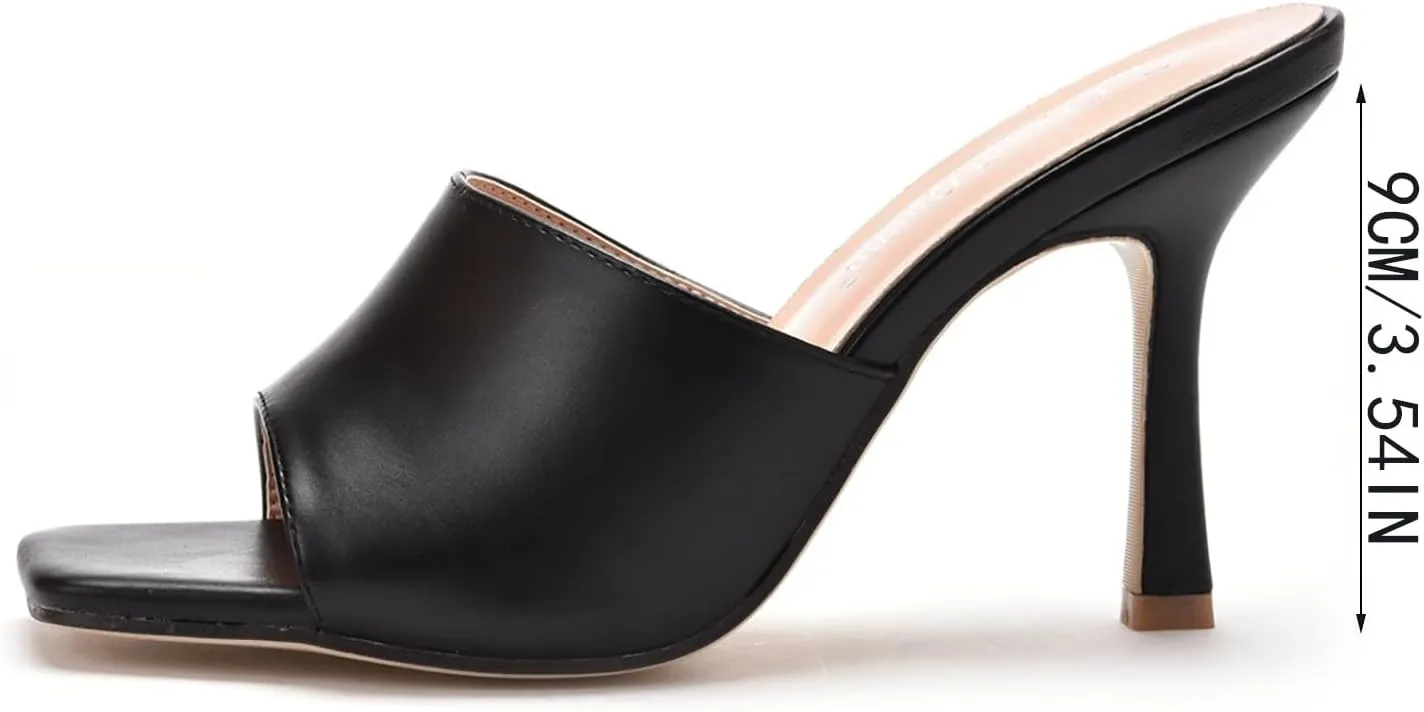 ZSpzx Stiletto Heels Sandals for Women 2025 Square Toe Slip On Mules Comfortable Casual Dressy Pumps Sandal Kitten Heel Slingback Non Wide Width Slippers Dress Shoes for Daily Wear Wedding Party