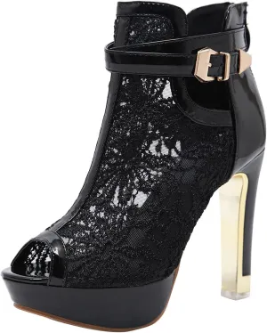 ZSpzx Stiletto Heels Sandals for Women Pointed Toe Peep Toes Embroidered Mesh Orthopedic Boots Sandal Ladies High Heel Cushion Footbed Adjustable Strappy Dressy Fashion Daily Wear Shoes