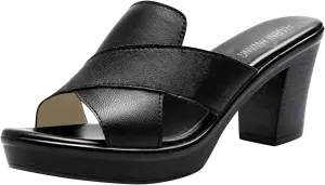 ZSpzx Wide Width Chunky Heels for Women Open Toe Hollow Out Orthopedic Slip On Block Sandals Ladies Low Heeled Casual Shoes Summer Comfortable Arch Support Footwear for Daily Wear